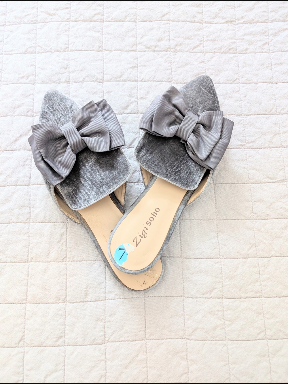 Zigi Soho Silver Gray Velvet Bow Slingback Mules